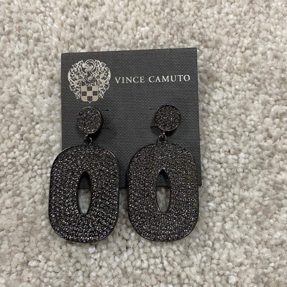 Vince Camuto Shimmering Black Oval Earrings - Picture 3 of 4